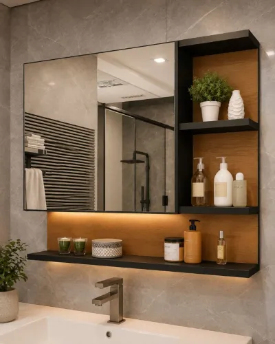 Espelheira para Banheiro com Prateleiras - Design Moderno e Elegante