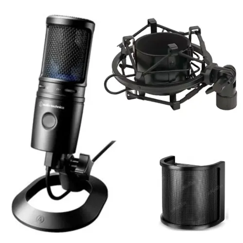 Microfone Audio-Technica at2020usb-x semi novo na caixa, com pop filter e shock mount
