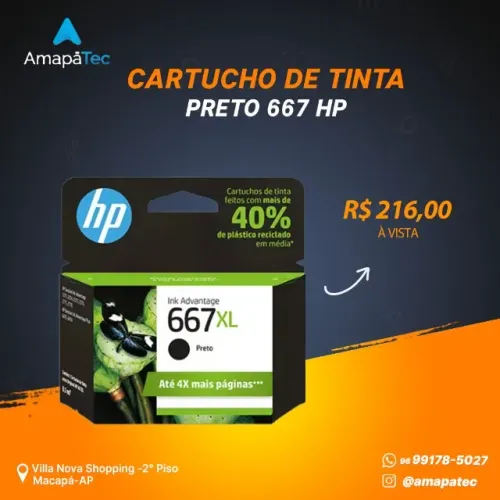 Cartucho de tinta Hp 667 Xl Preto