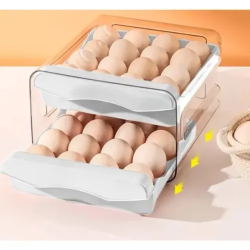 Gaveteiro Duplo em Plástico Tipo Porta 32 Ovos para Cozinha Geladeira