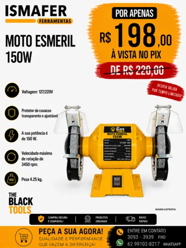 MOTO ESMERIL 150W BIVOLT THE BLACK TOOLS - TME1000