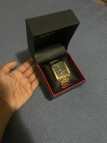 Relógio Technos Masculino Dourado Quadrado Original 