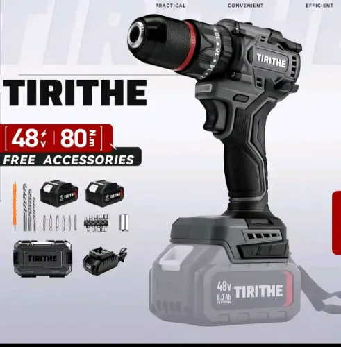 TIRITHE Furadeira de Impacto 48V, 13mm sem Escova, com 2 Baterias e Carregador - Ideal par