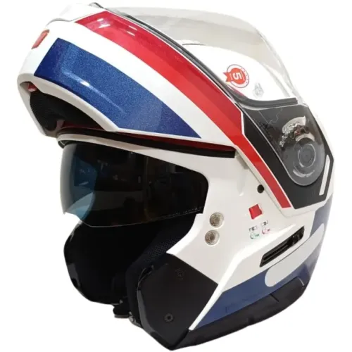 Capacete Nolan N90-3 Roboto Branco Vermelho Azul 345