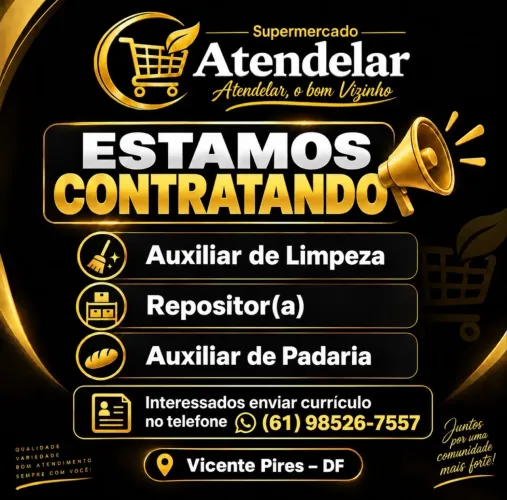 VAGAS DE EMPREGO AUXILIAR DE PADARIA- LIMPEZA - REPOSITOR