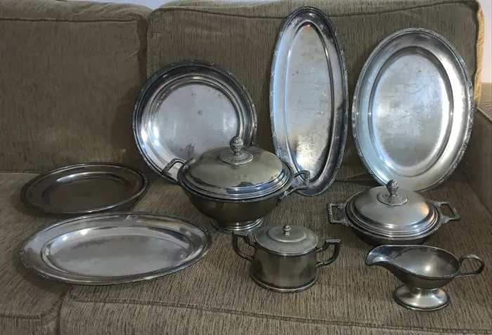 Conjunto Fracalanza Metal Espessurado a Prata Baixelas Sopeiras Açucareiro e molheira