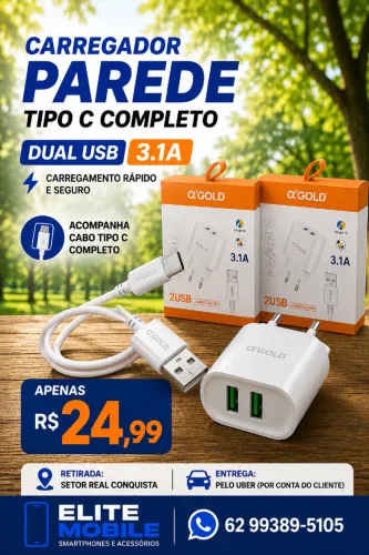 Carregador Tipo C Completo 3.1A Dual USB com Cabo USB-C