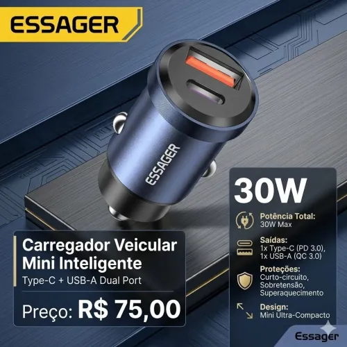 Carregador Automotivo Essager Premium (Original e Lacrado)