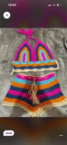 Conjunto tricot colorido top + shorts 