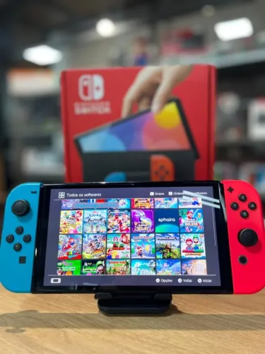 Promoção - Nintendo Switch 10travado Seminovo + Cartão SD 256Gb + 20 Jogos - Promoção