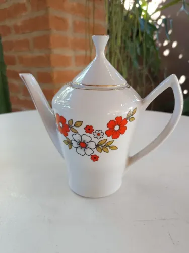 Bule De Chá Antigo Em Porcelana Pozzani - Motivo Floral Vintage