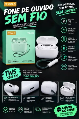 Fone de Ouvido Sem Fio TWS Bluetooth 5.4 - Novo