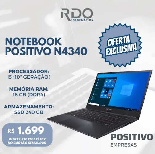Notebook Positivo N4340 i5 10ª Geração 16GB SSD 240GB - Notebook ideal para empresas