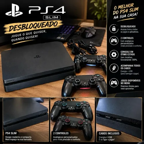 PS4 SLIM DESBLOQUEADO - 2 CONTROLES