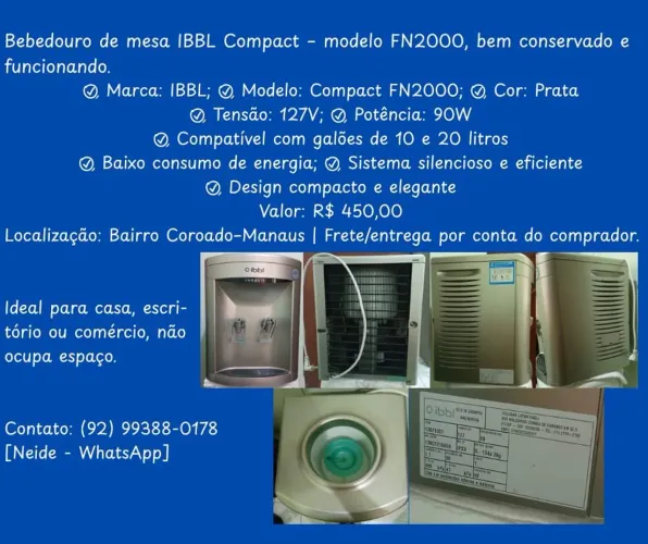 BEBEDOURO IBBL COMPACT FN2000 - PRATA | ÓTIMO ESTADO