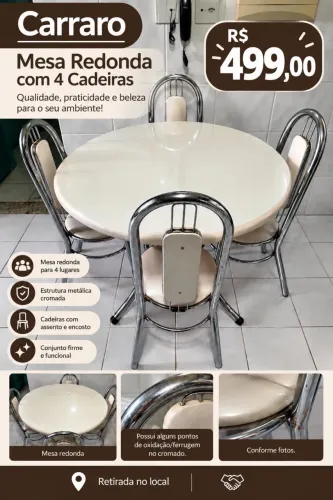 Mesa Carraro Redonda com 4 Cadeiras