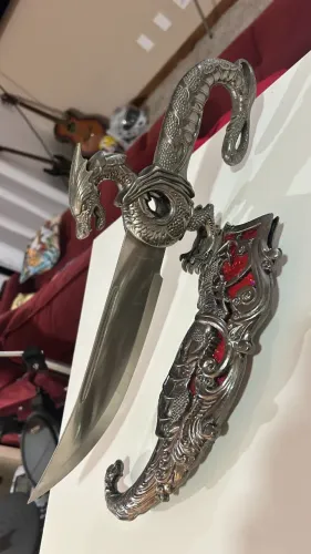 Adaga Luxo Punhal Dragão - Vermelho - Bainha Decoração Medieval