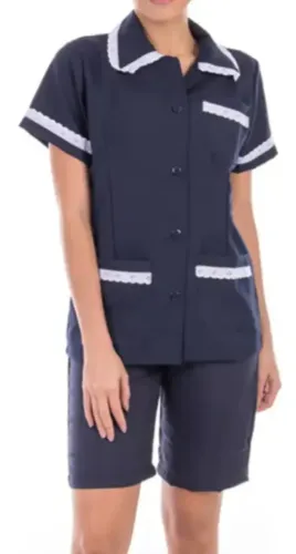 Conjunto Jaleco e Bermuda em Tecido Oxford Preto para Copeira Tamanho G - NOVO
