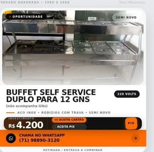 BUFFET SELF SERVICE DUPLO P/ 12 GNS