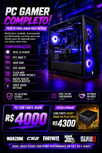 PC GAMER I5 10º com 3060 ti - OPORTUNIDADE