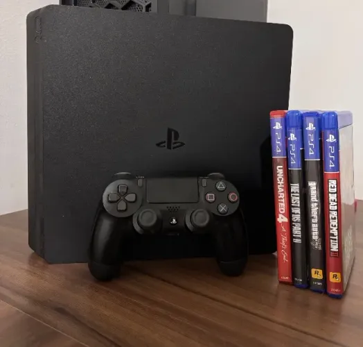 PS4 Slim 1TB + 4 Jogos + 1 Controle Original