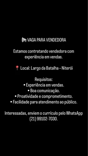Vaga vendedora com experiência 