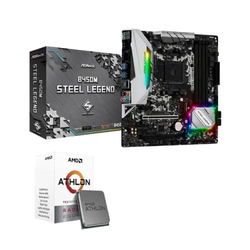 Placa Mãe B450M Steel Legend ASRock + Processador AMD Athlon 3000G
