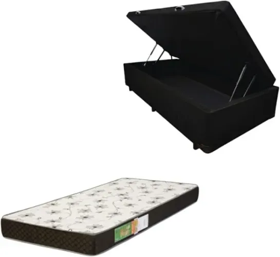 Kit Cama Baú na cor Ébano + Colchão Espuma D20