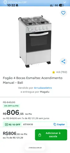 Fogão acendimento automático