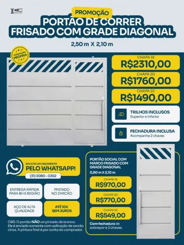 Portão de correr c/social para garagem