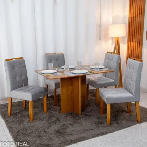 Mesa de Jantar Salina 120x80 Londres Cinamomo 4 Cad Londres Veludo Prata Minas Plac