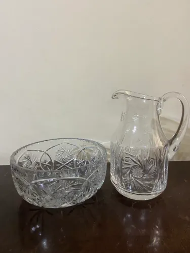 Conjunto de Cristal lapidado jarro e travessa 