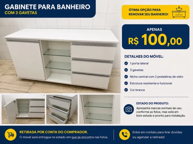 Gabinete para Banheiro Branco - R$ 100,00