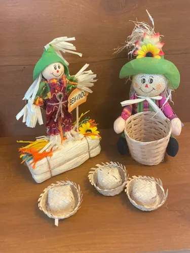 Kit Espantalho de Palha c/ Cesta Decoração Para Festas Juninas
