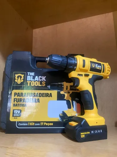 Parafusadeira Furadeira 12V The Black Tools + Maleta e Kit 17 Peças (Nova)