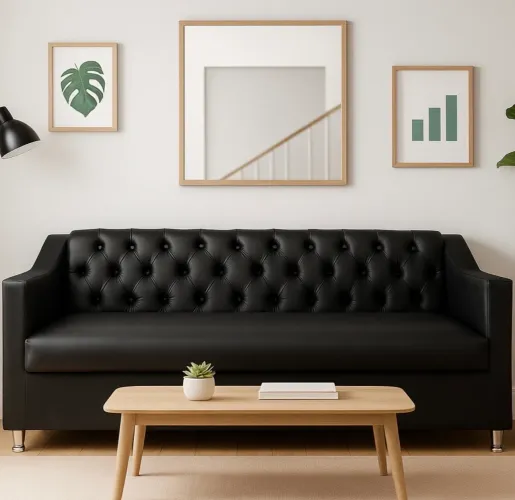 Sofa 3 lugares corino preto novo
