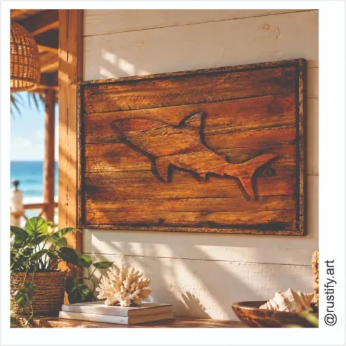 QUADRO TUBARÃO EM MADEIRA - ARTE RÚSTICA EXCLUSIVA | PEÇA ÚNICA