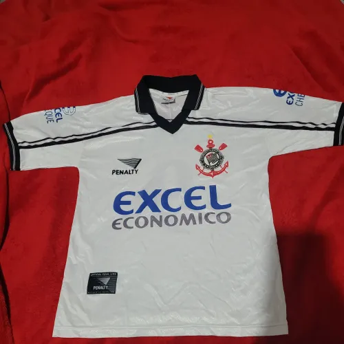 Camisa Corinthians 97 - Excel Econômico logo e escudo de veludo - RARA - M