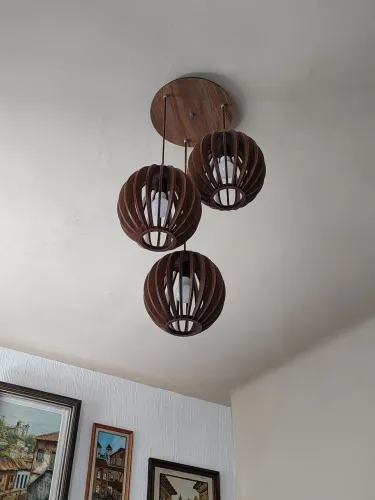 Luminária lustre pendente bola triplo mdf