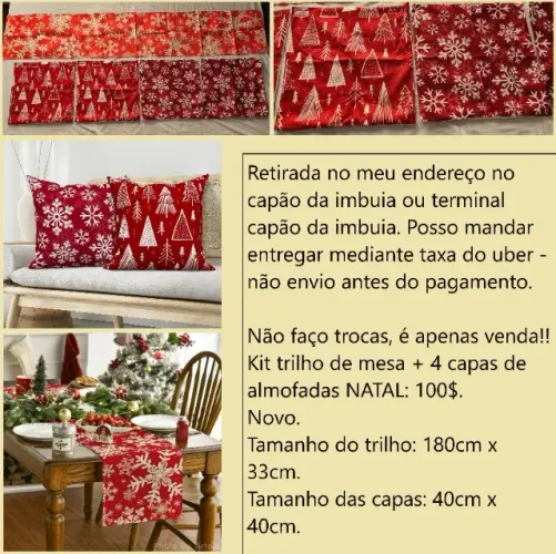 Kit natal trilho de mesa vermelho + 4 capas de almofada novo