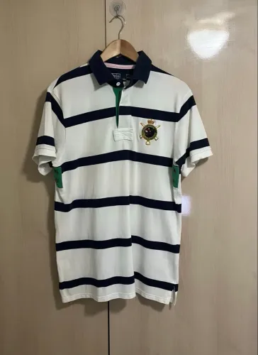 Polo Ralph Lauren Original Listrada Branca e Azul Marinho