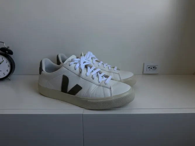 Tênis VEJA Campo Leather White Kaki - Tamanho 40