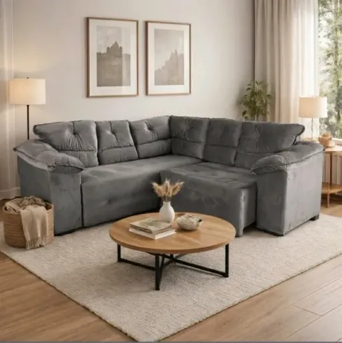 Sofá de Canto Retrátil Dallas 1,95 Cinza
