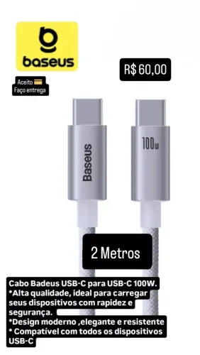 Cabo Baseus tipo C 2 metros