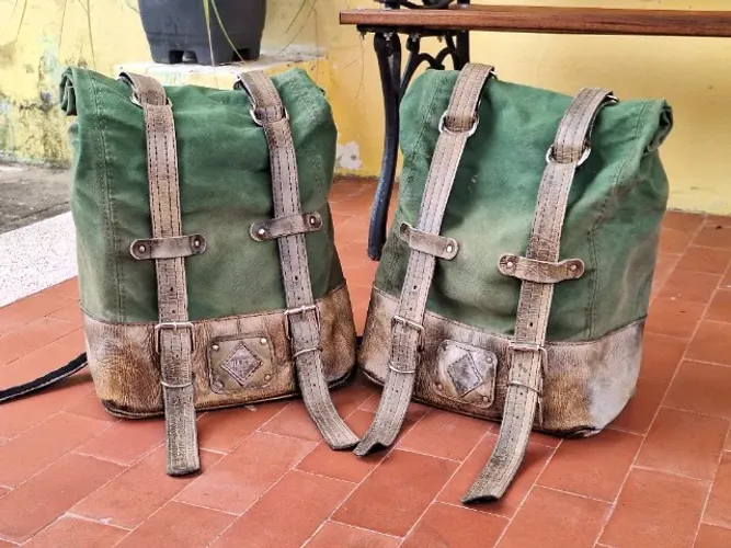 Alforge em lona verde e couro marrom Viajero