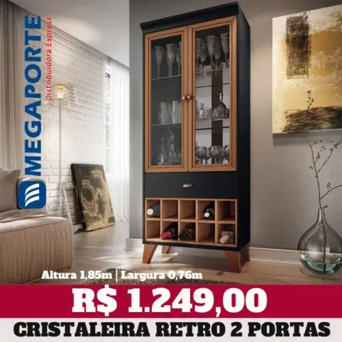 Cristaleira Retrô 2 Portas de Vidro com Pés de Madeira (Novo) Entrega Grátis! 