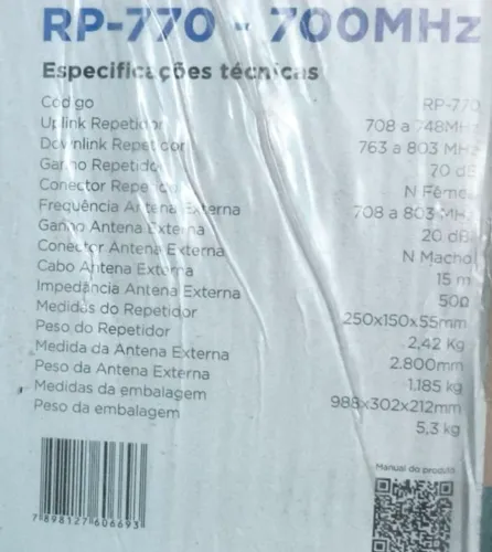 Repetidor de celular frequência de 700 MHZ, novo na caixa, área de cobertura 10000 metros