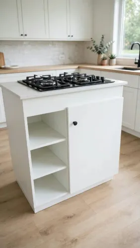 Balcão de Cozinha para Cooktop e Prateleiras Laterais - Design Moderno