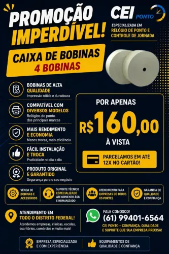 Caixa com 4 Bobinas para Relógio de Ponto <br><br>Qualidade