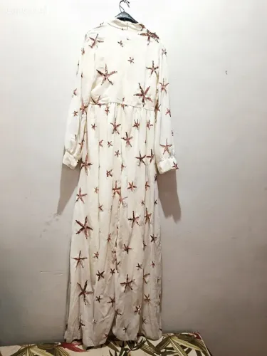 Vestido longo Off-white - Estrelas em paetês Rose Gold